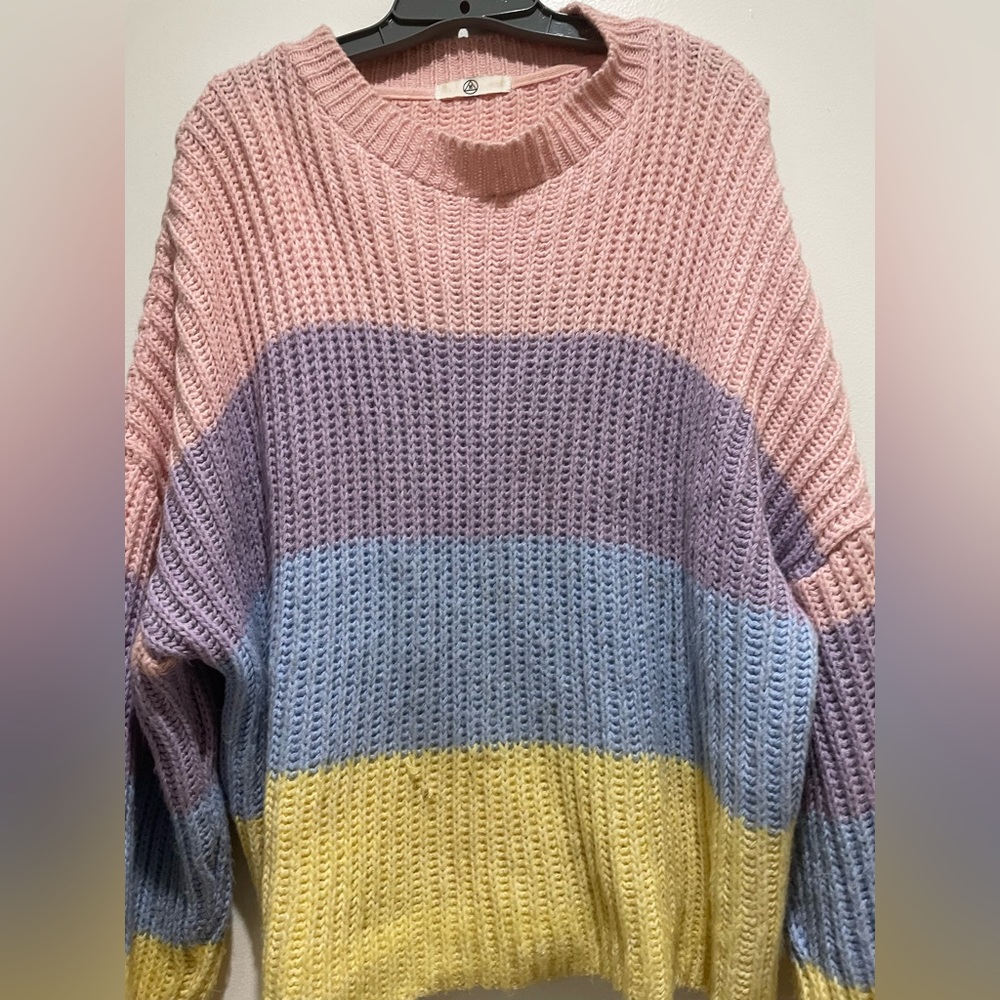 Women’s ASOS multicolored pastel striped sweater, size M.